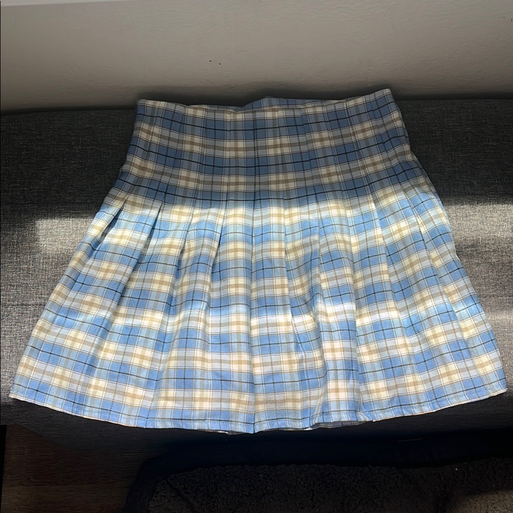 SHEIN Blue and Cream Plaid A-Line Skirt